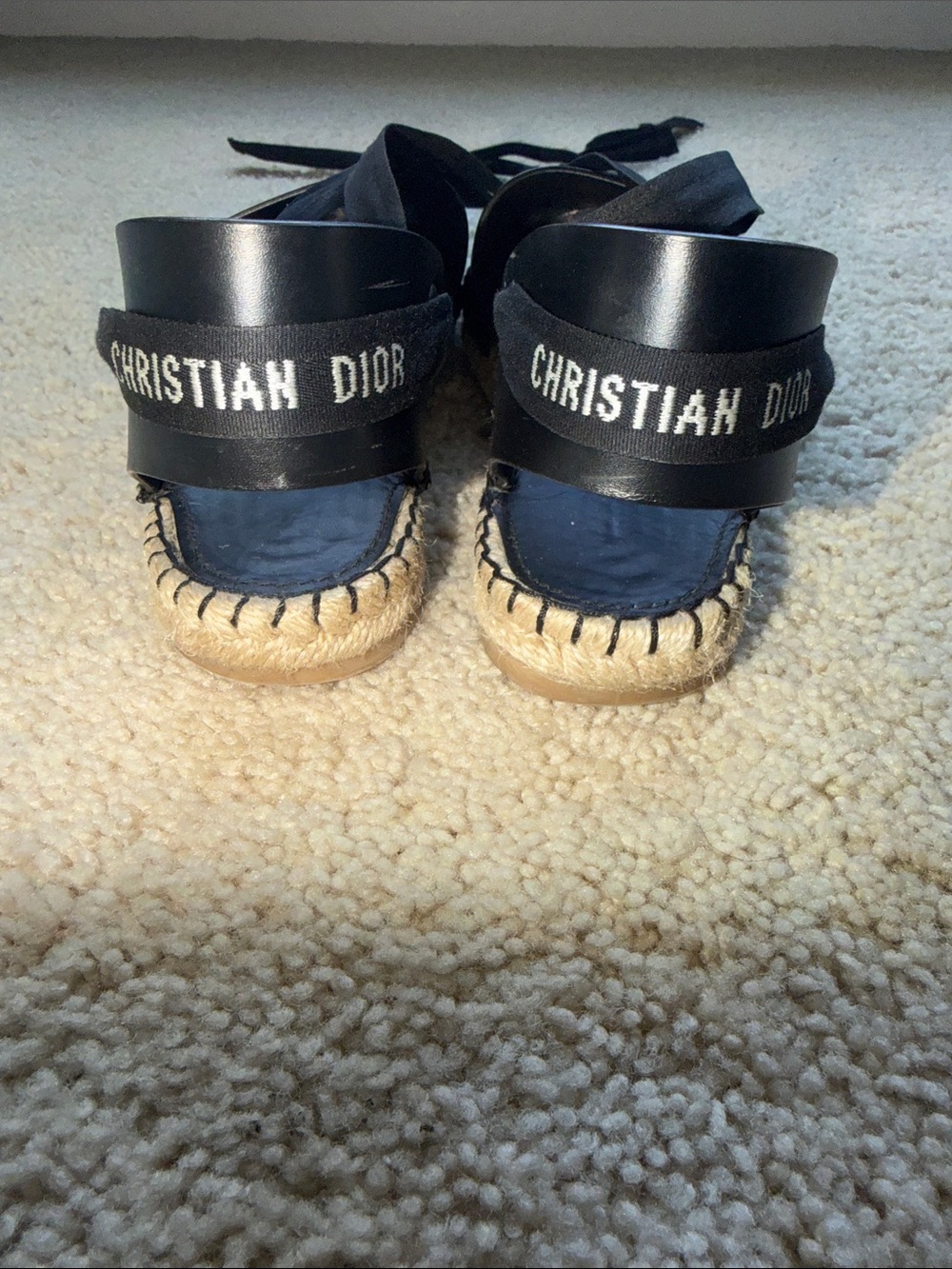 Dior Black Leather Tie-Ankle Espadrille Flats - Picture 3 of 5